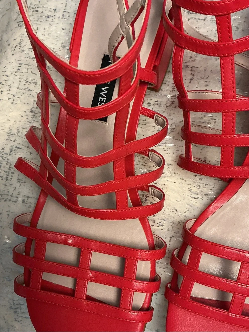 Nine West Red Multi-Strap Block Heel Sandals